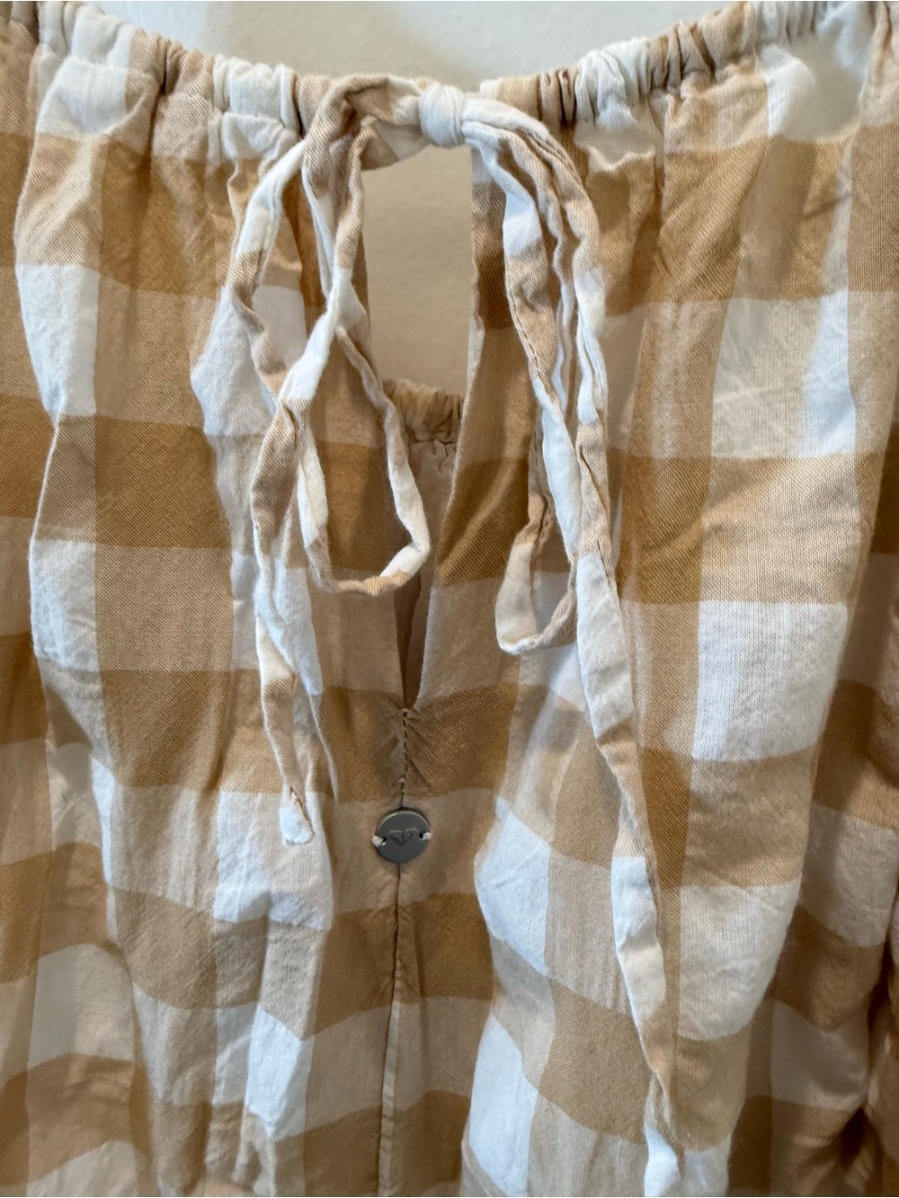 Roxy Gingham Tiered Maxi Dress - Beige & White small - Picture 3 of 8